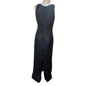 Vintage‎  Laurence Kazar Black Beaded Sleeveless Formal Evening Maxi Dress